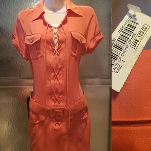 Bebe Coral Silk Lace Up Short Dress Size 4